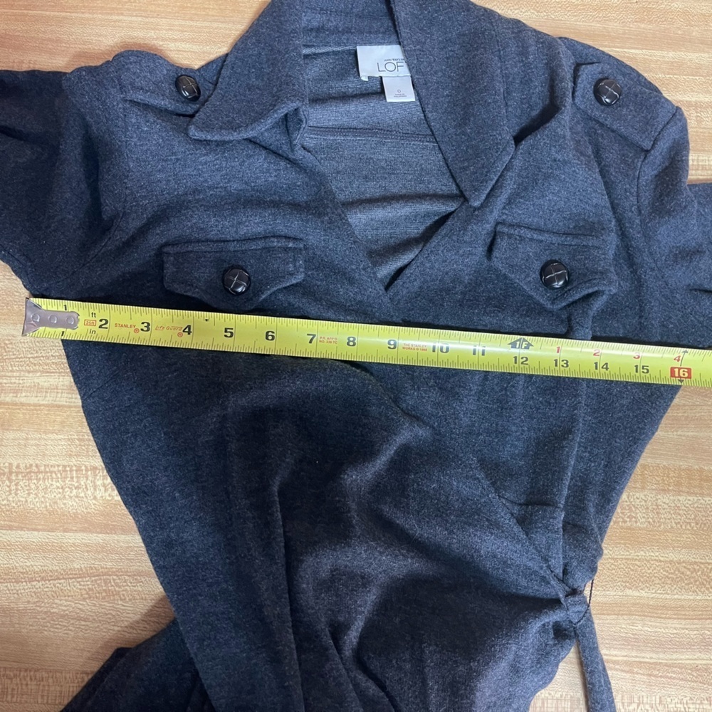 Ann Taylor LOFT military style dark gray faux wrap dress women’s size 0 - Picture 14 of 16
